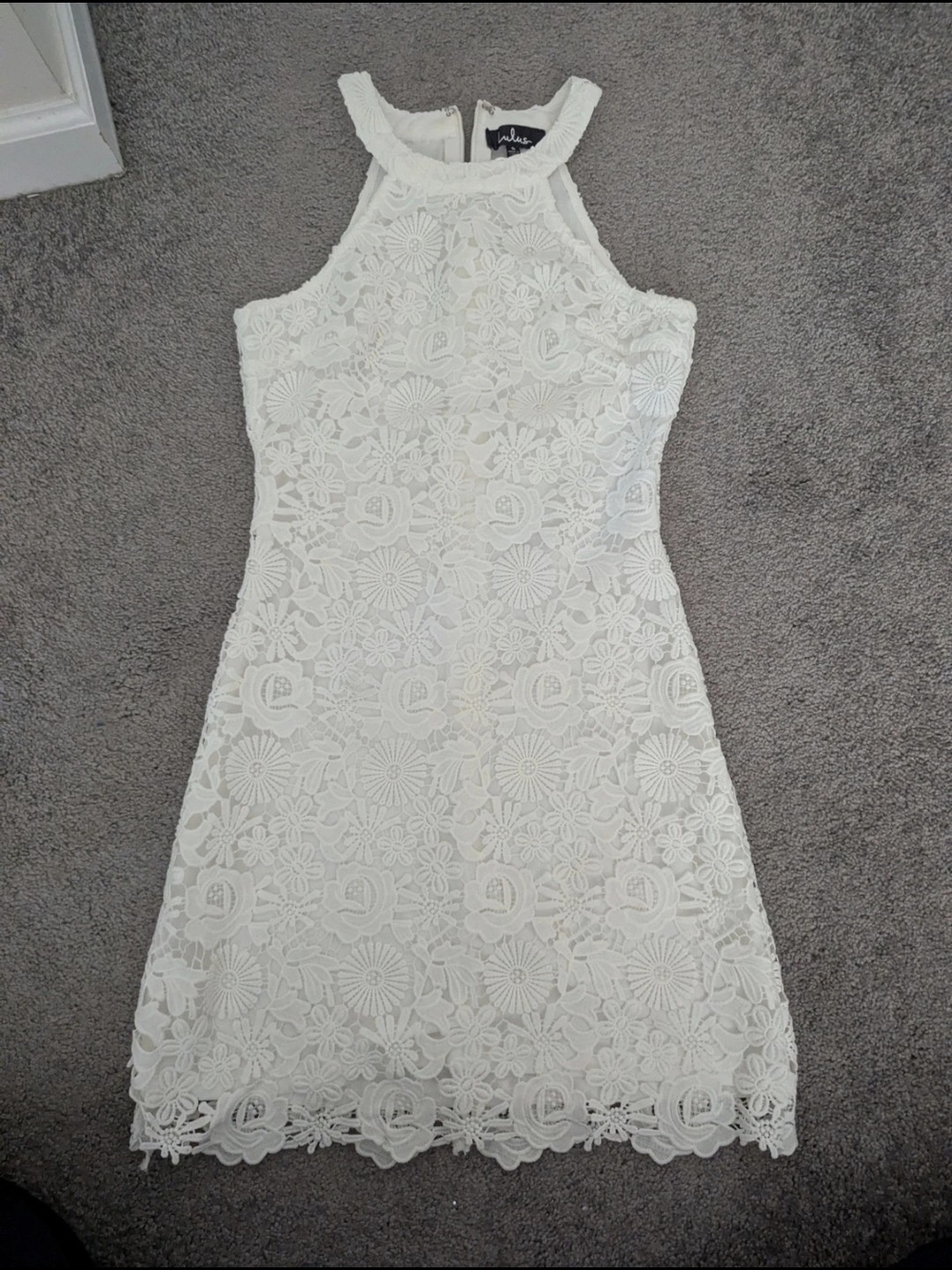 Lulu's White Floral Lace Halter Mini Dress